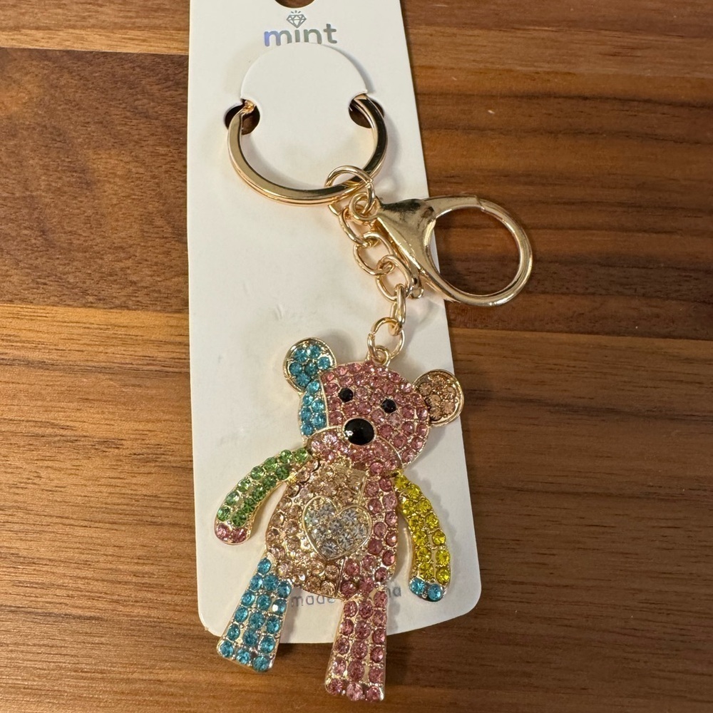 ‼️5/$25‼️ Mint Multicolor Bear Keychain